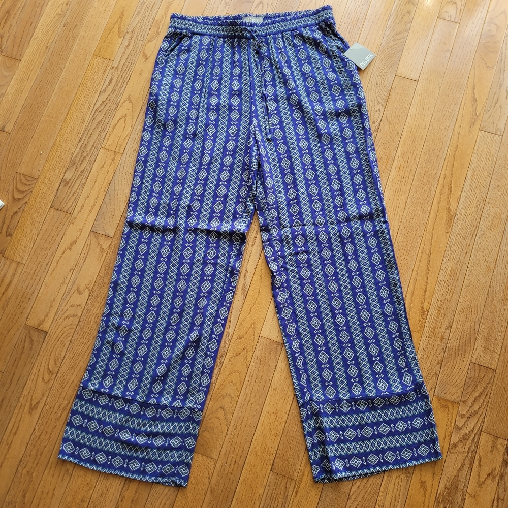 NWT Falls Creek Pull On Pants Women's Blue Purple Flowy Bohemian Size L